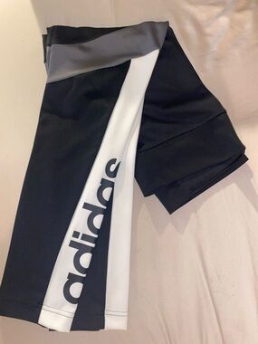 adidas Black and White Logo Side-Stripe Leggings size M